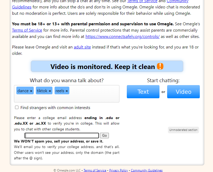college student chat on omegle